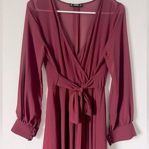 NWOT SHEIN Burgundy Chiffon Long Sleeve Maxi Dress (Size Large) free shipping!